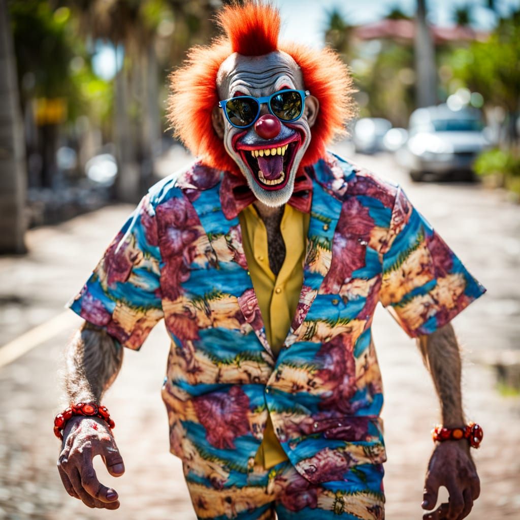 Cyberpunk-Style Zombie Monkey Monster Clown in Tropical Geta...