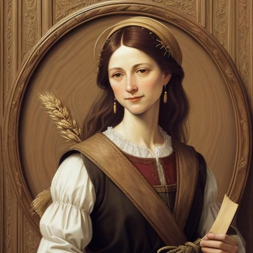 Renaissance Woman with Wheat in Oil Painting