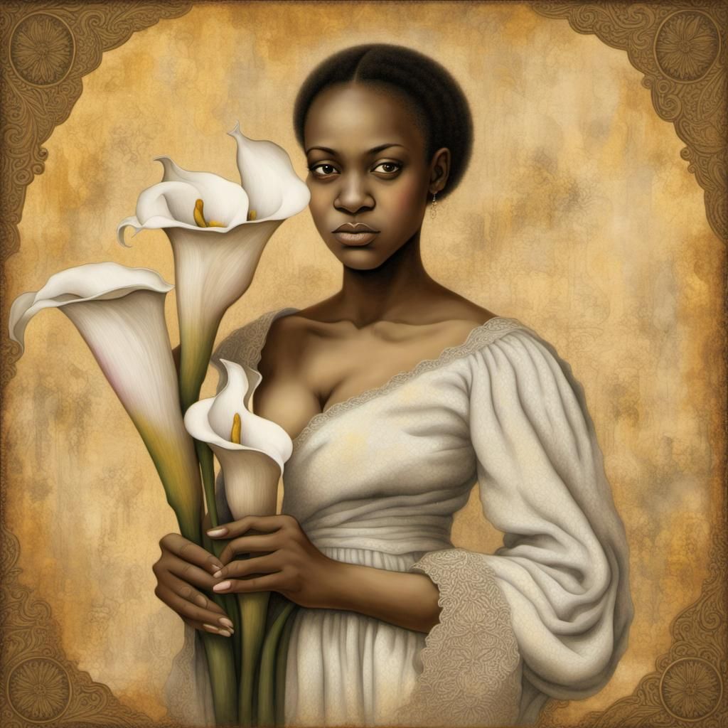 African-American Woman with Calla Lily in Illustrative Style