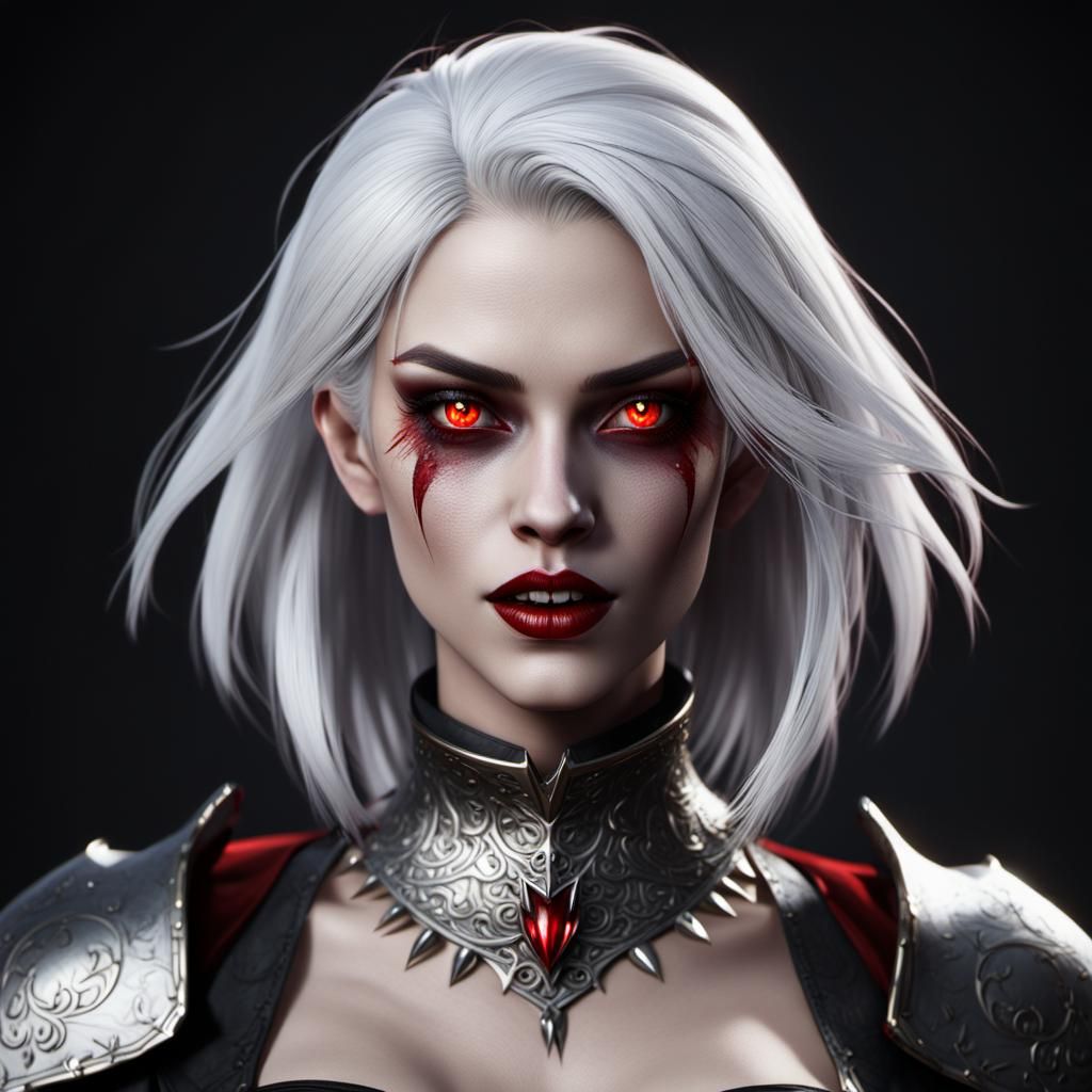 Vampire Girl with White Hair and Red Eyes