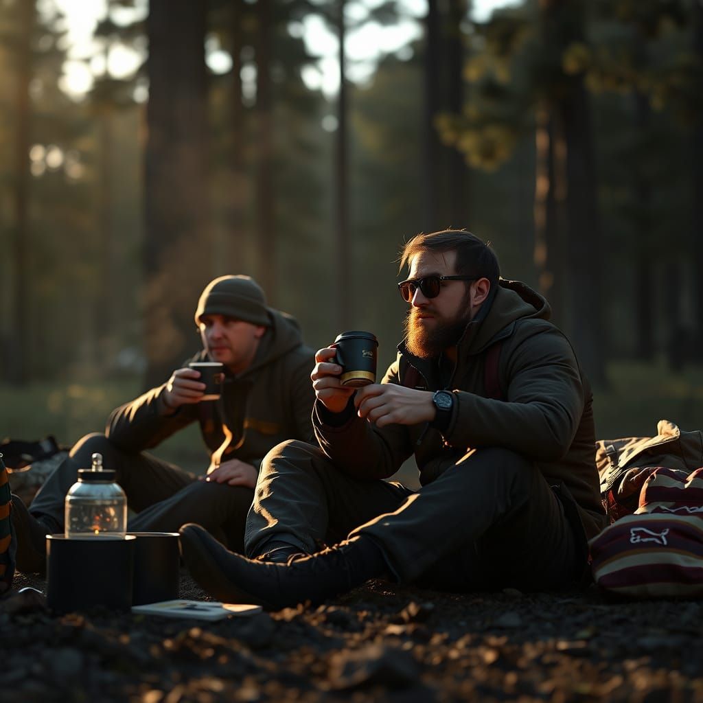 Men in Black Camping: 3D Rendered Scene