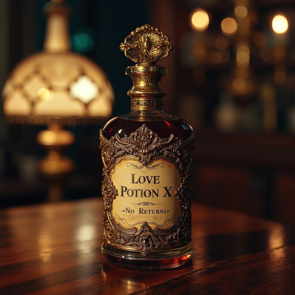 Luxurious Love Potion Bottle in a Cinematic Setting