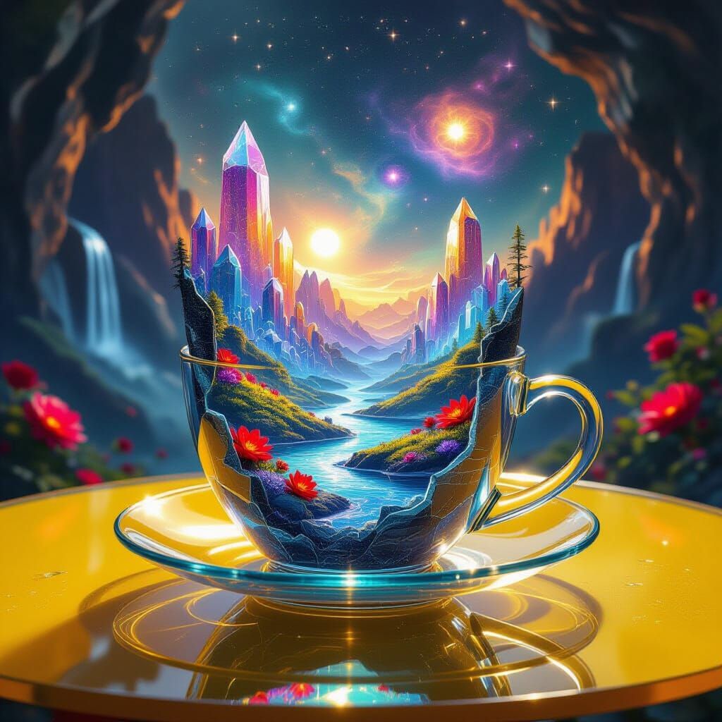 Cosmic Paradise in Fractured Cup: Alien World in Miniature