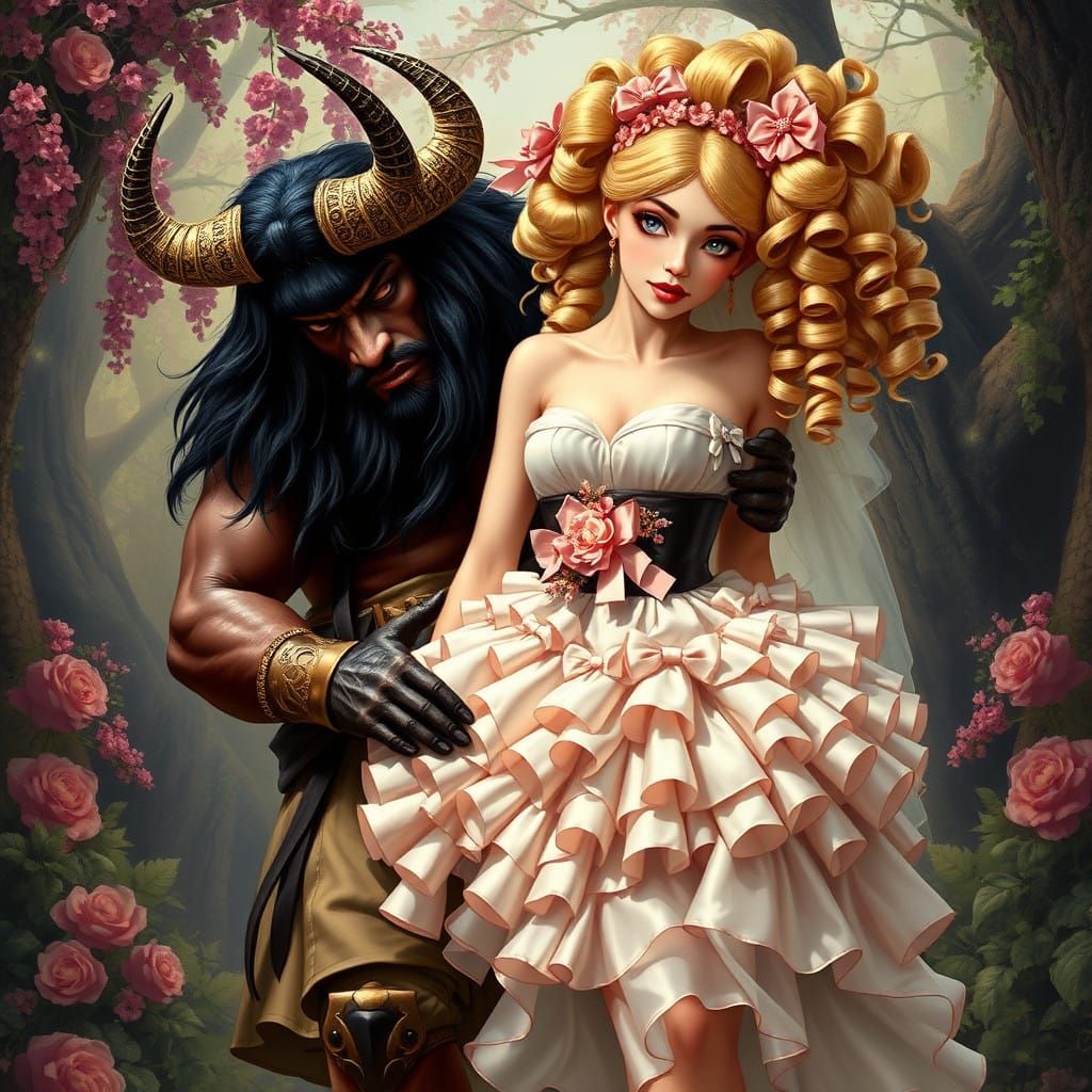 Minotaur's Regal Bride in Mythical Setting