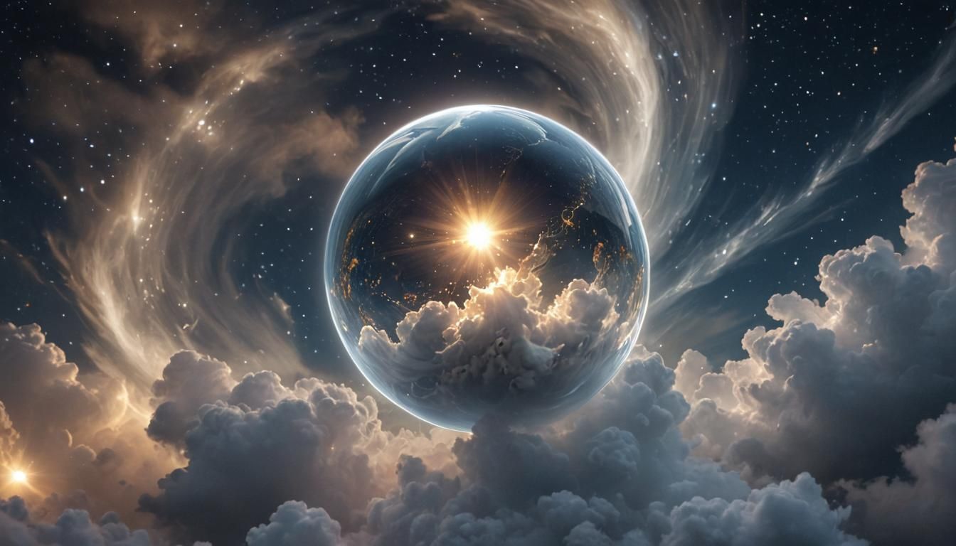 Luminous Orb Amidst Starry Night: Celestial Digital Art