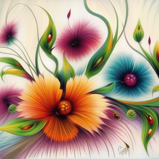 Botanical Garden: Mixed Media Neo-Expressionist Painting