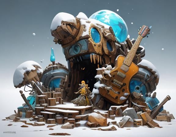 Antarctic Guitar Junkyard with Girl in Graffiti Art