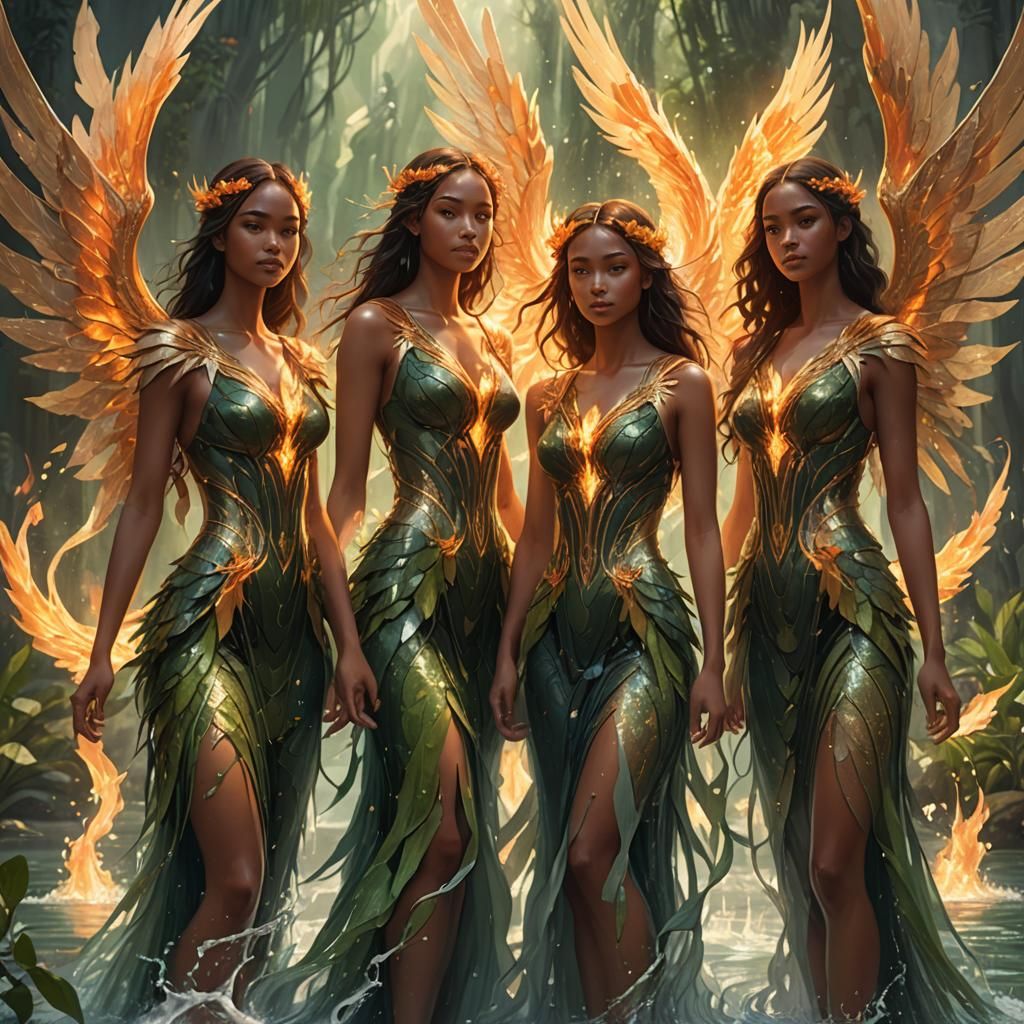 Elemental Girls with Wings: Fantasy Concept Art