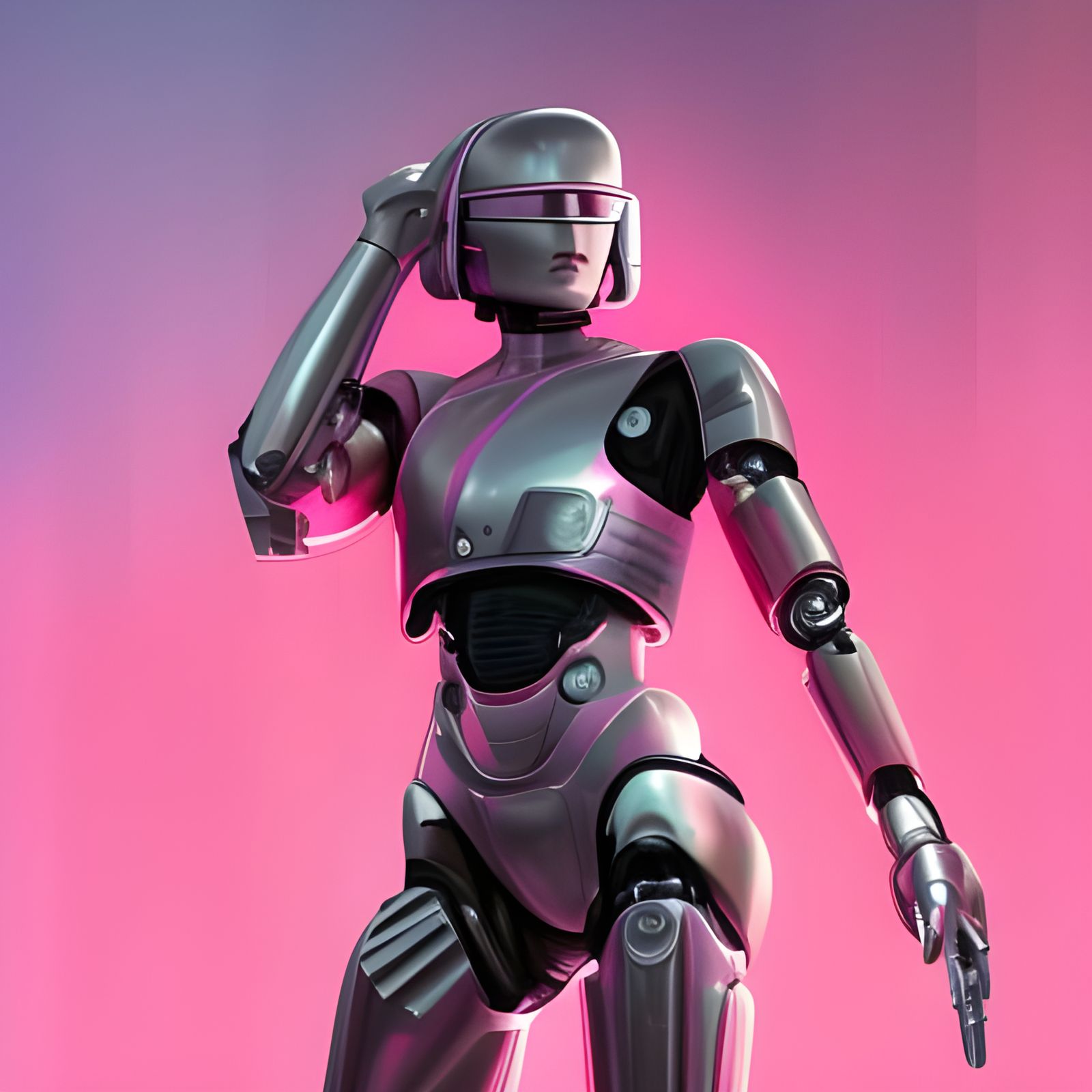 Female Robocop in Pink Fire, Hyperdetailed Concept Art