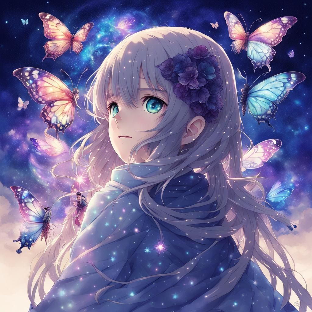 Anime Style Galaxy Butterfly Art