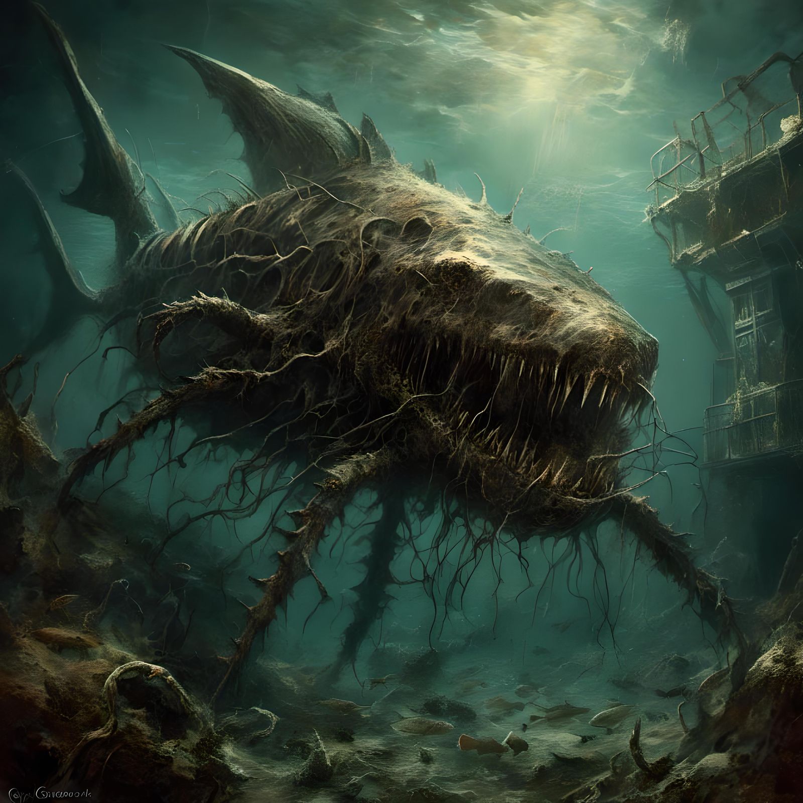 Mutated Centipede Shark in Underwater Laboratory