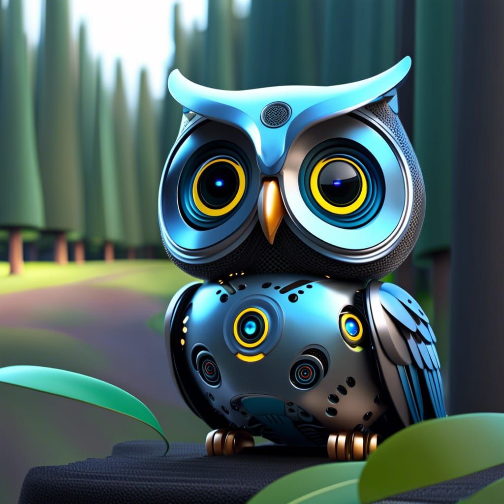 Adorable AI Robot Owl Illustration