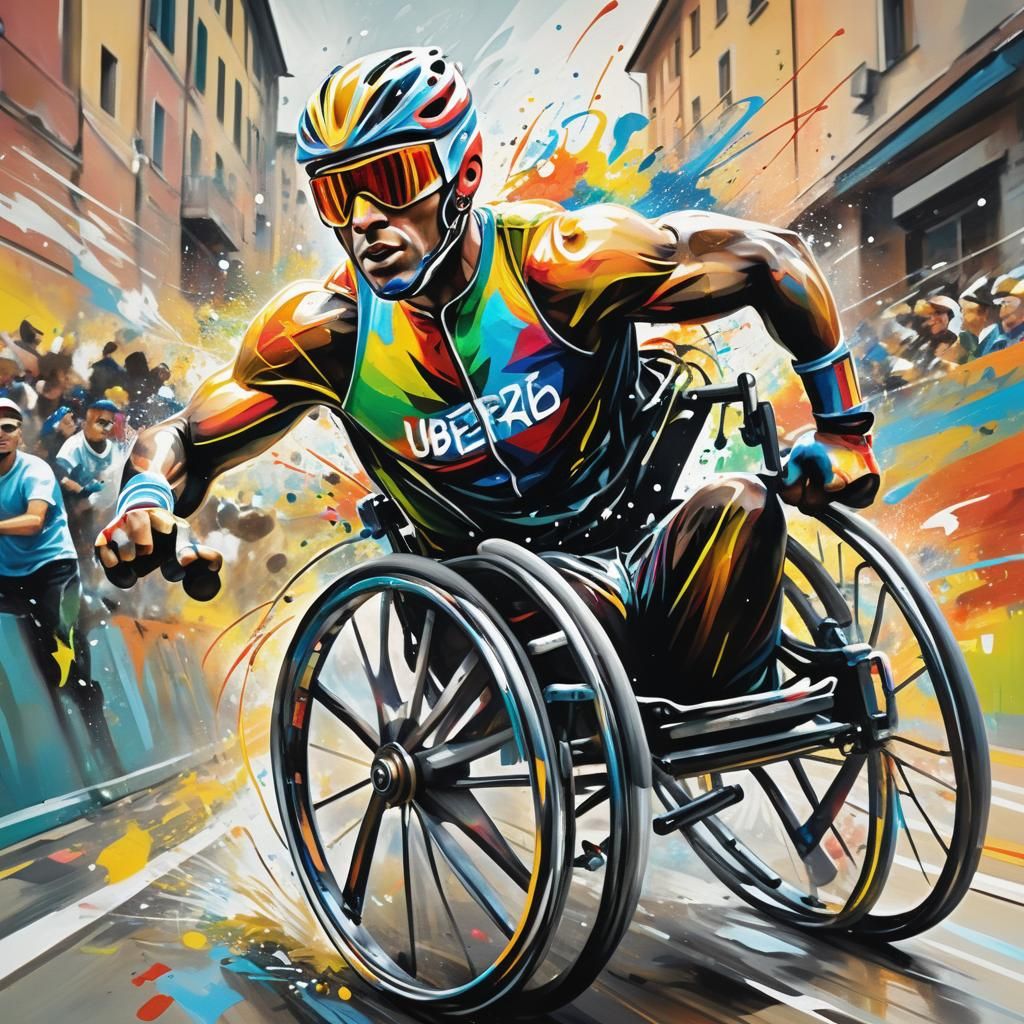 Victorious Wheelchair Athlete in Futurism Style