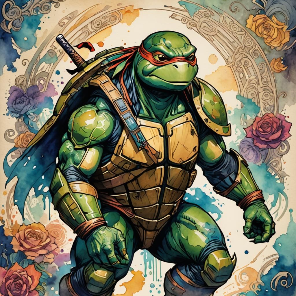 Teenage Mutant Ninja Turtle in Nouveau Vague Watercolor