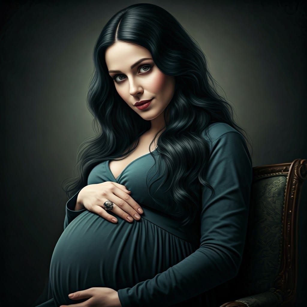 Mysterious Portrait of Pregnant Woman in Silver Nitrate Styl...