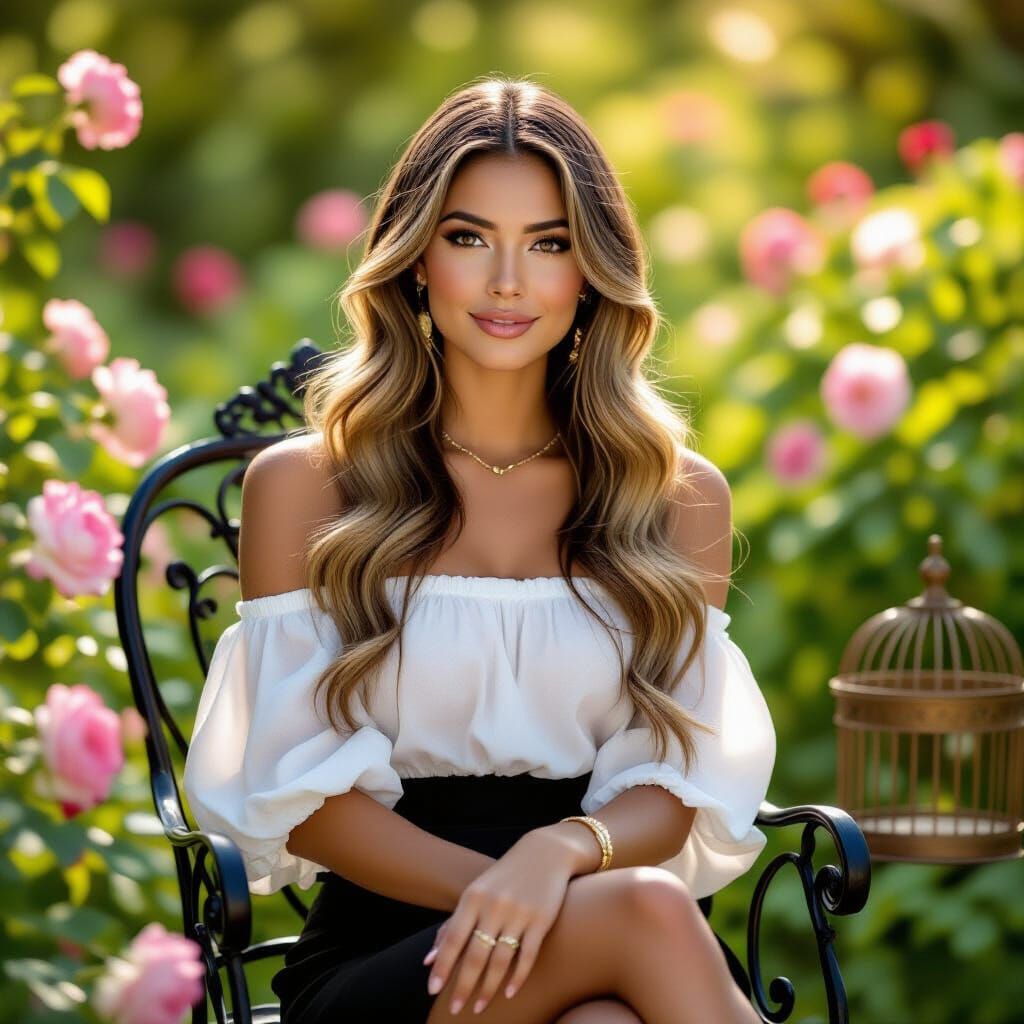 A soft-focus portrait photograph depicts a Latina woman with...