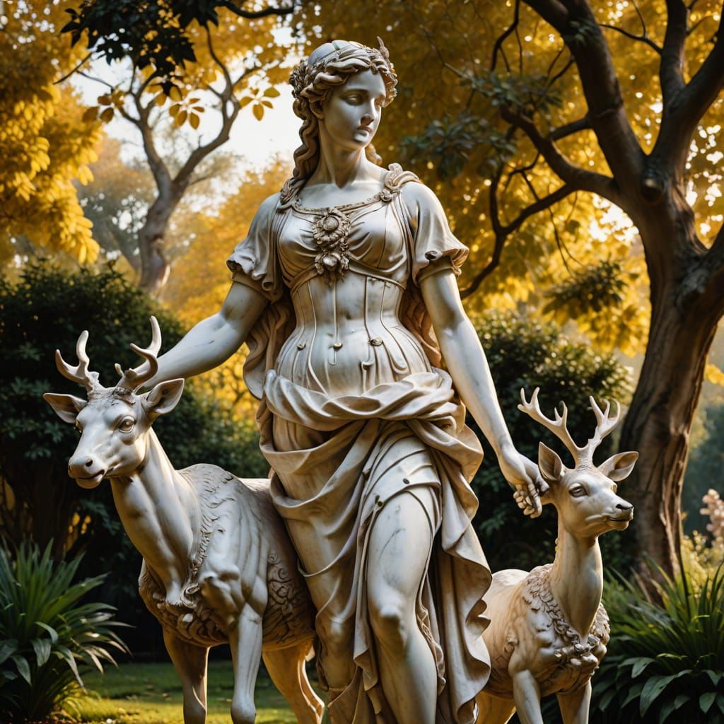 Baroque Marble Sculpture of Artemis and Deer