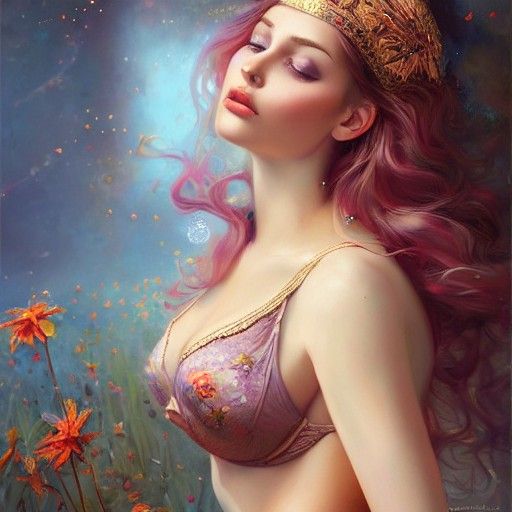 Goddess Portrait in Maximalist Oil Painting Style