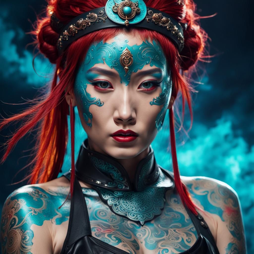 Chinese Warrior Woman with Metal Tattoos