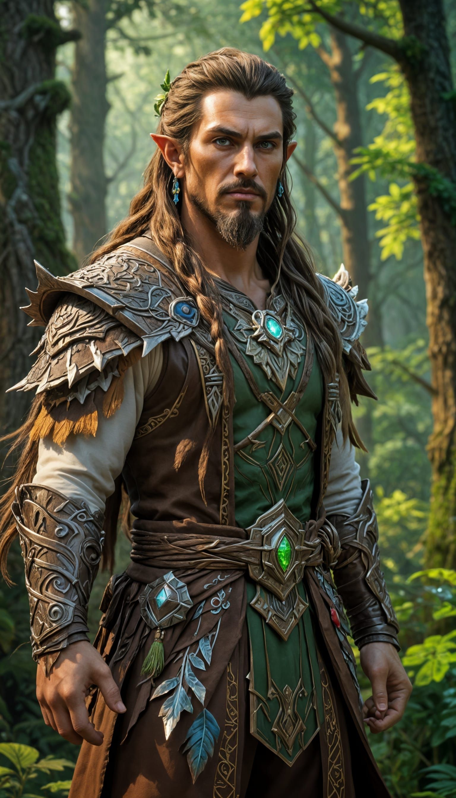 Handsome Semi-Elf Druid in Warcraft Style