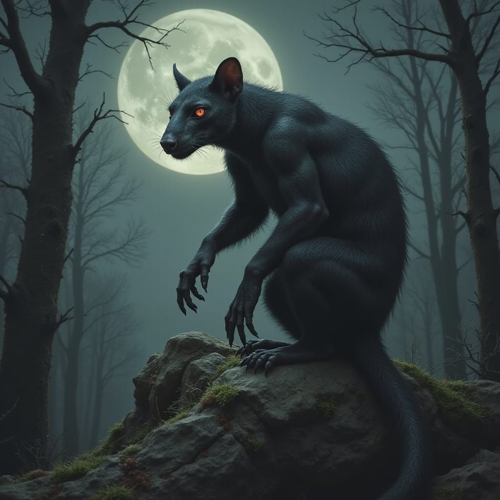 Vampiric Weasel with Piercing Eyes in Dark Forest