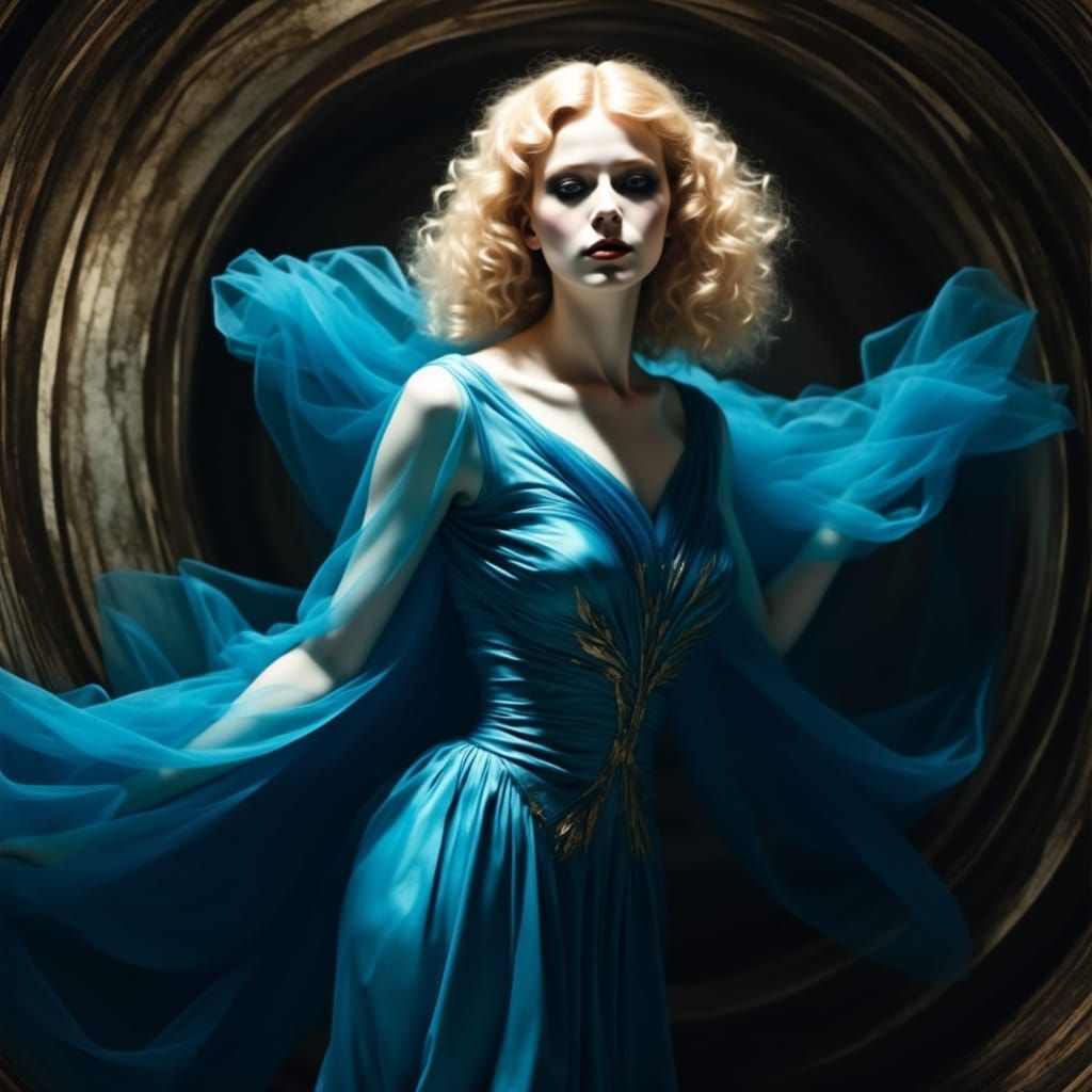Metropolis Maria in Azure Gown: Fritz Lang Silent Film Style