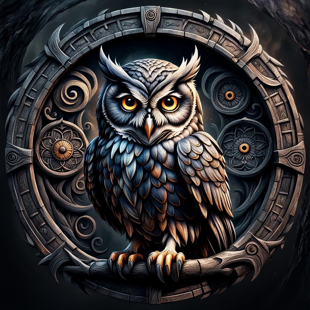 Menacing Owl Logo in Charcoal, Artstation Quality