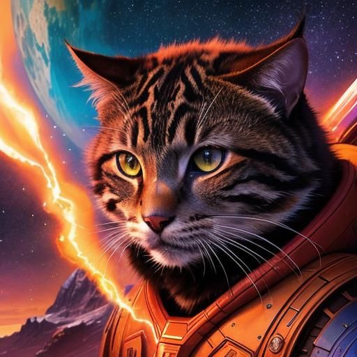 Gritty Astro Cat Portrait in Alien Landscape