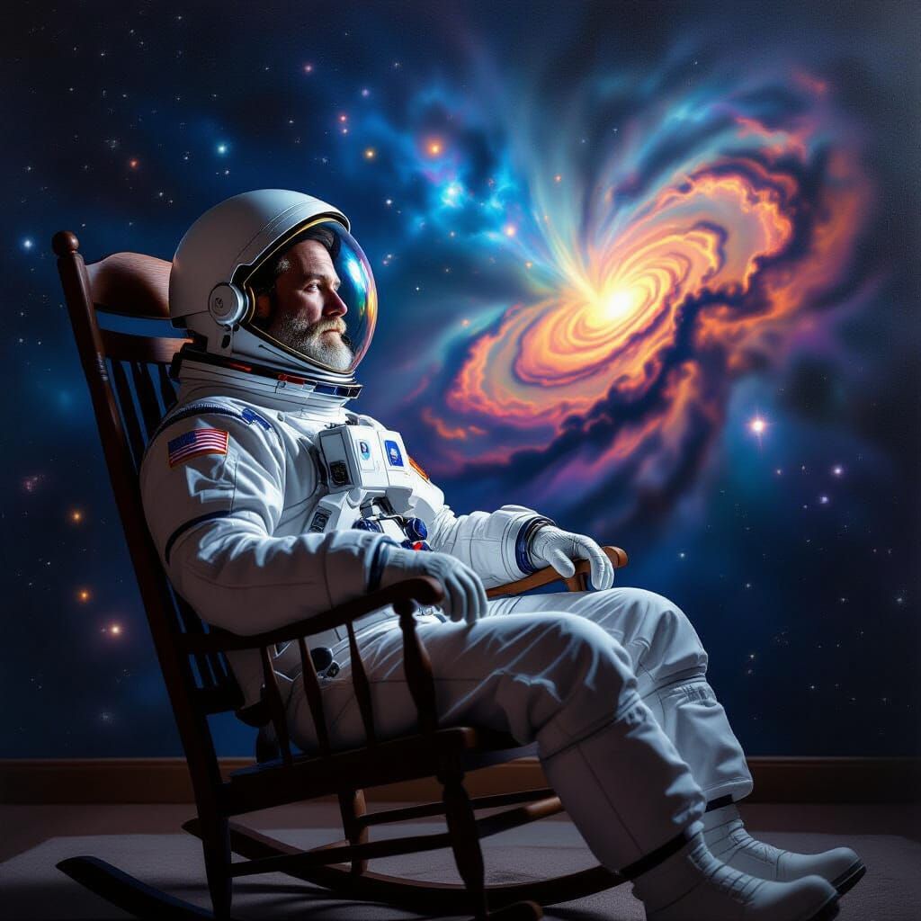 Astronaut Contemplates Nebula in Rembrandt Style