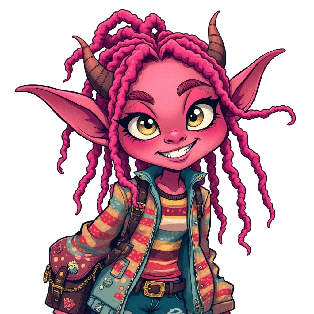 Vibrant Goblin Girl in Bold, Trendy Attire