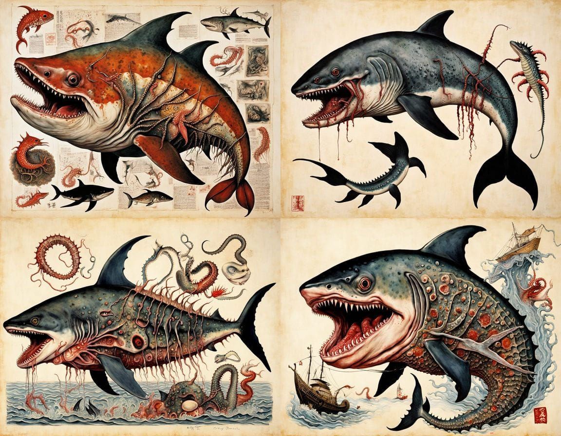 Surreal Mutant Sea Creature in Japanese Art Style