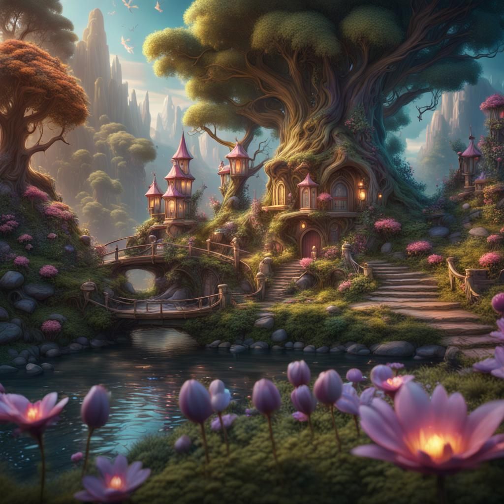 Whimsical Fairy Wonderland: Detailed Matte Painting