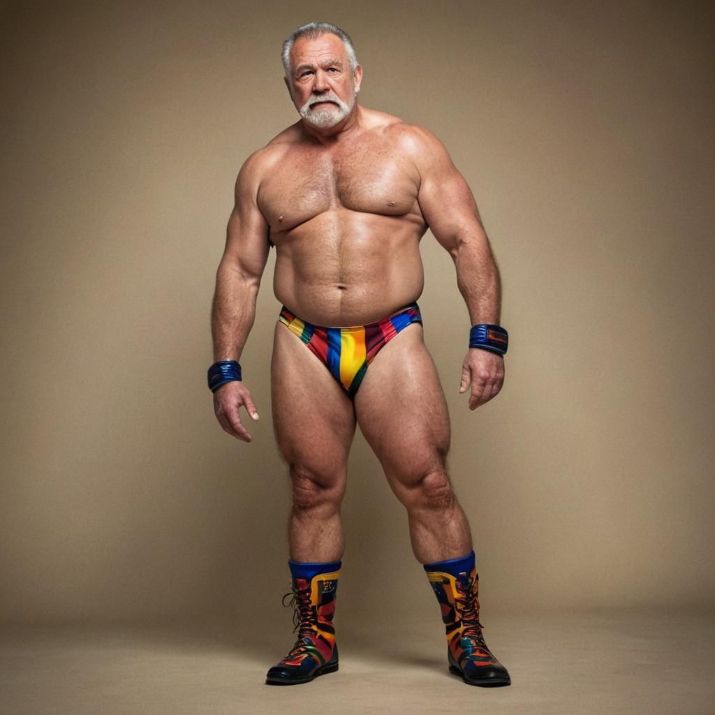 Bold Portrait of Burly Wrestler in Spandex