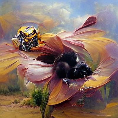 Bumblebee on Flower in Oil Painting Style