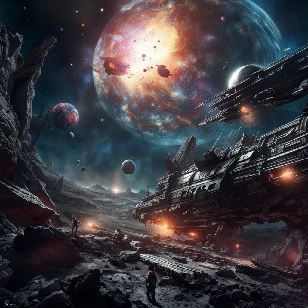 Space Pirates in Asteroid Belts: Fantasy Concept Art