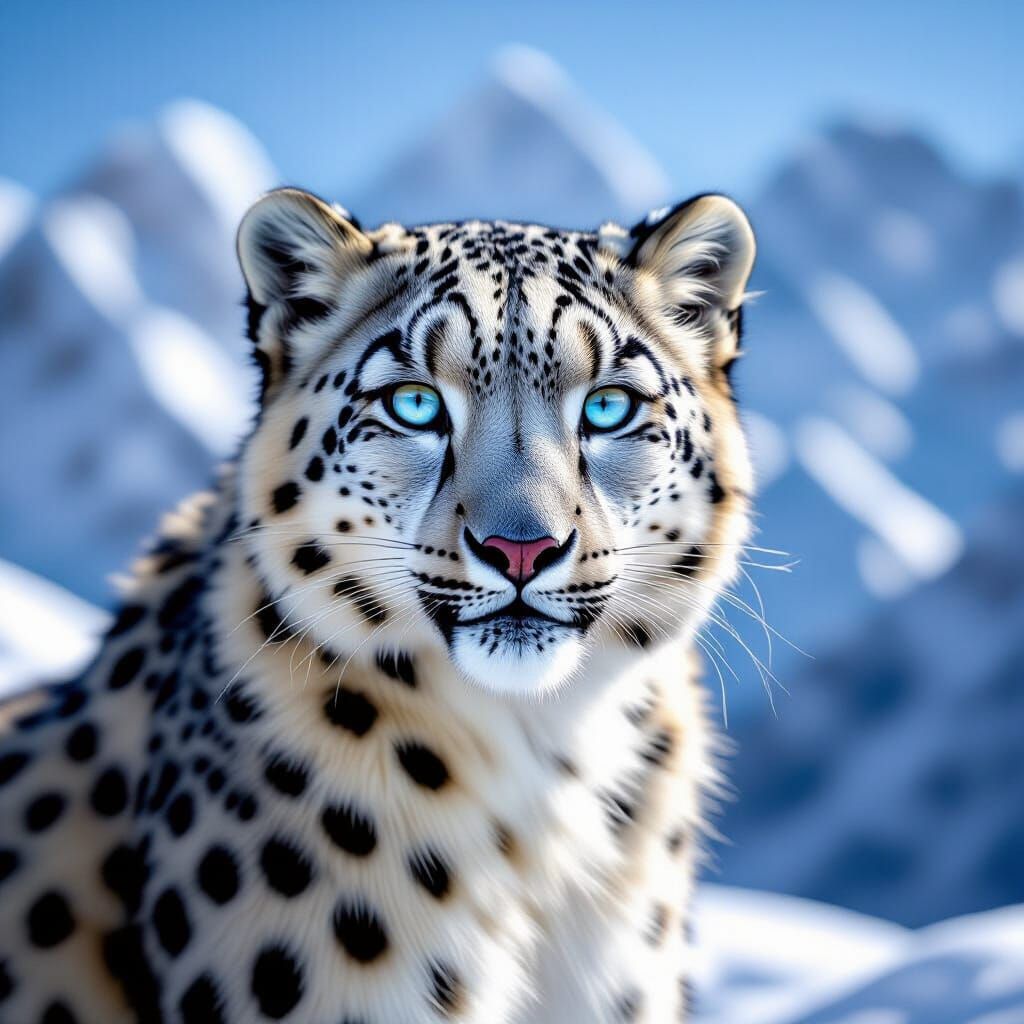 Elegant Snow Leopard in Snowy Mountain Landscape