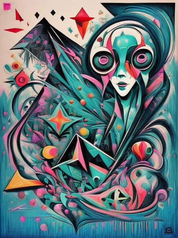 Geometric Female Form in Vibrant Surreal Colors
