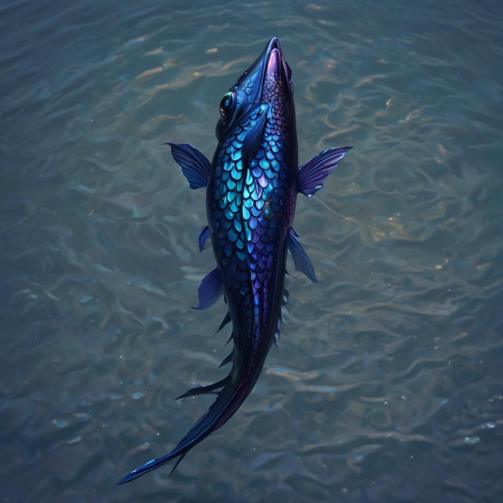 Sleek, Iridescent Sea Creature Emerging from Glossy Water