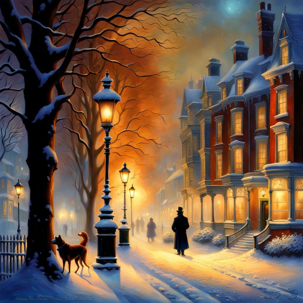 Victorian Streetlamp on Misty Winter Night