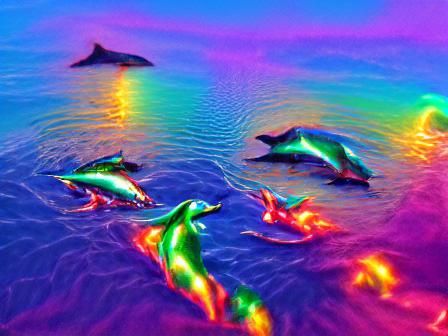 Rainbow Dolphins in Holographic Neon Water