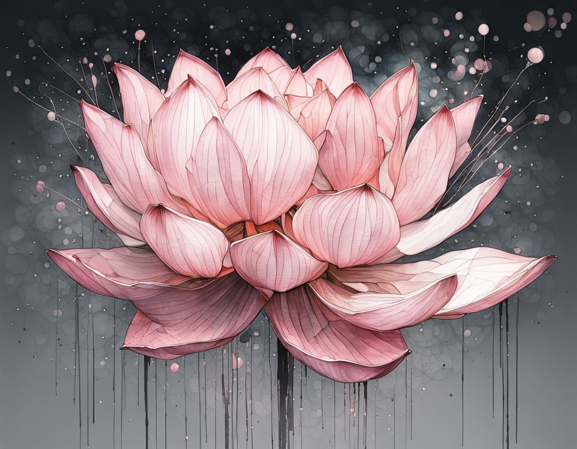 Mystical Lotus Flower in Watercolour Ink Splash Style