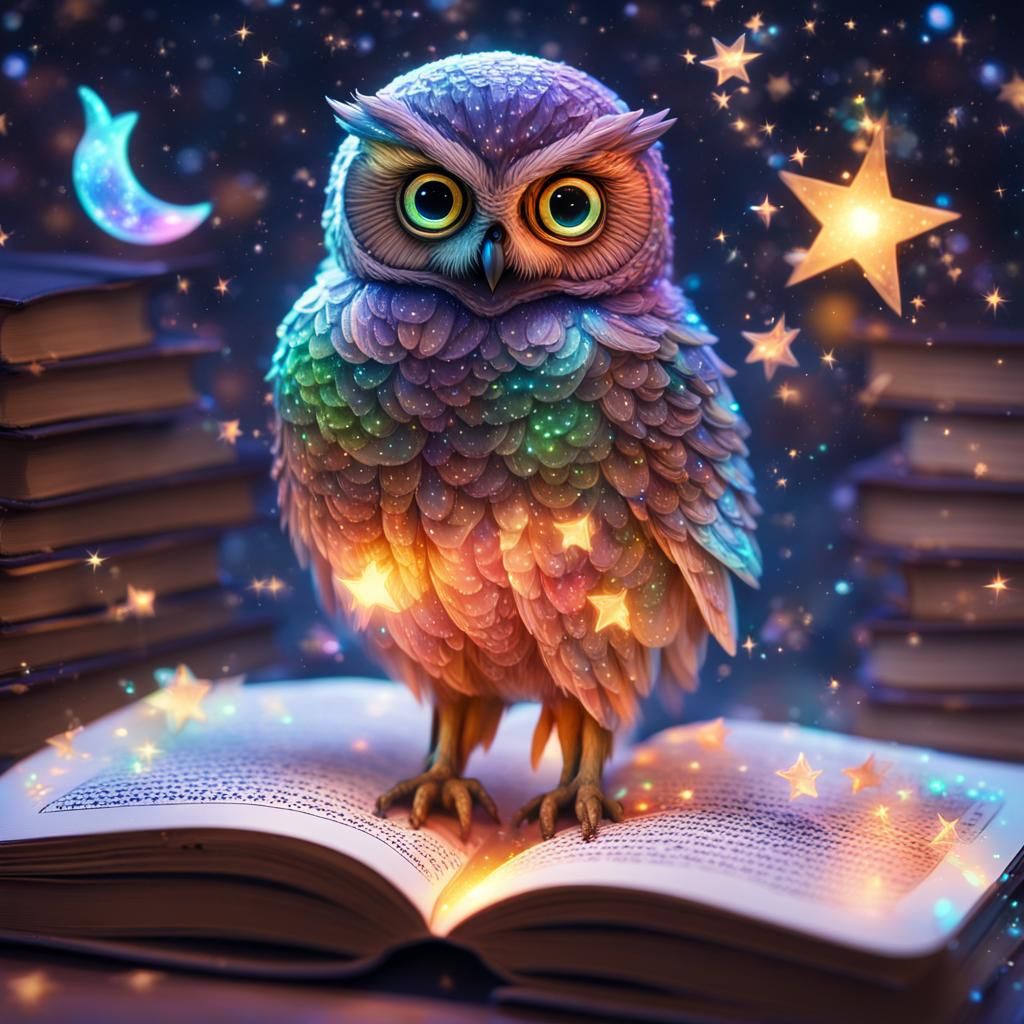 Holographic Prismatic Owl Emerges from Book