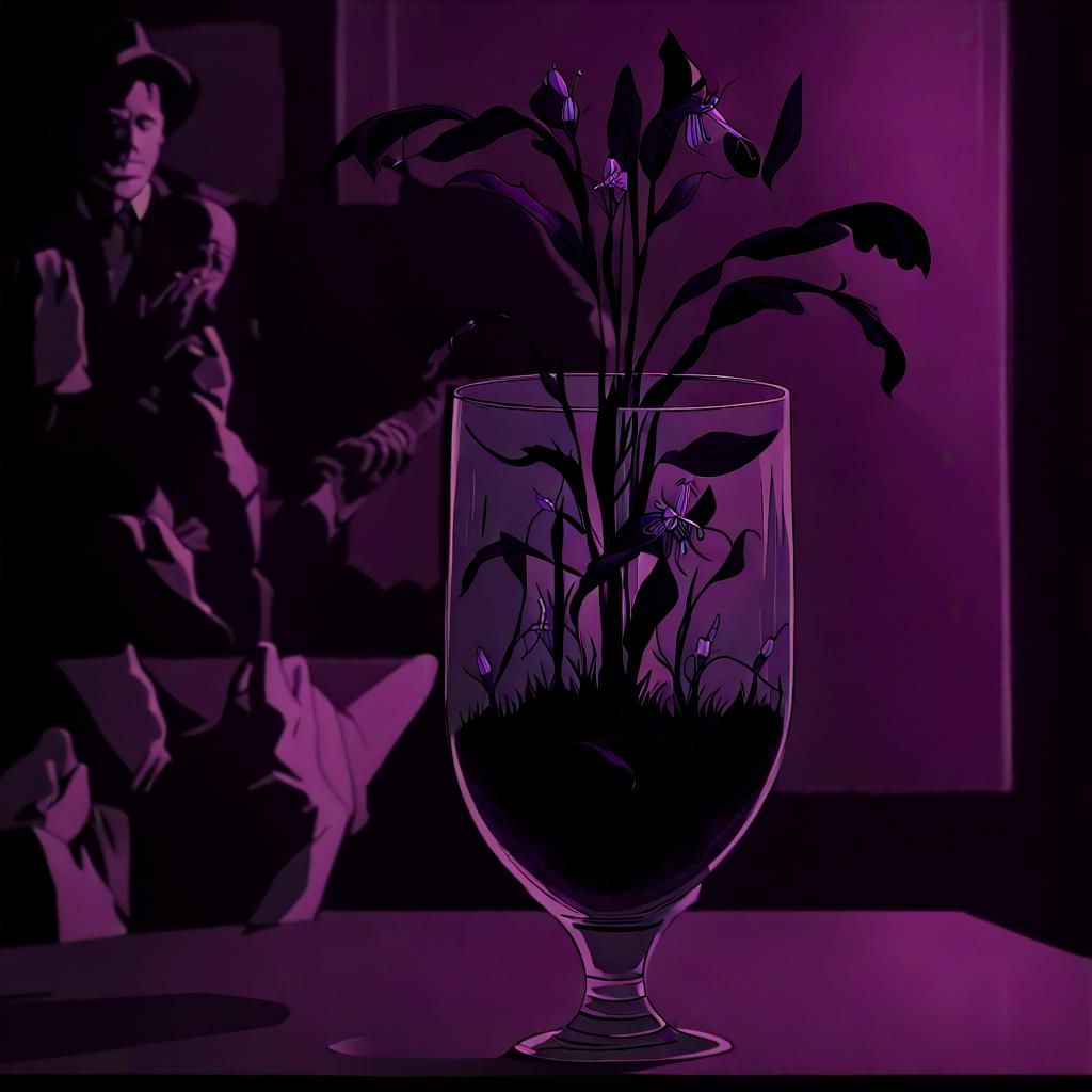 Iris and Lillies in a vase: Retro 70s uk telethon with hazy overhead studio lights; meta: technicolor portrayal of a lur...