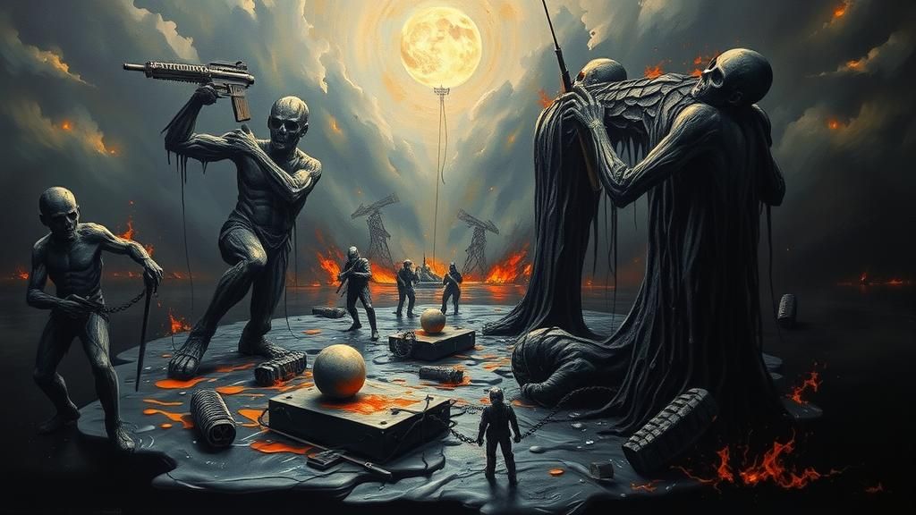 Apocalyptic Oil Landscape in Surreal Heavy Metal Style