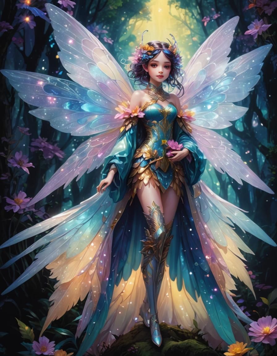 Ethereal Fairy with Magical Pets in Dreamlike Forest