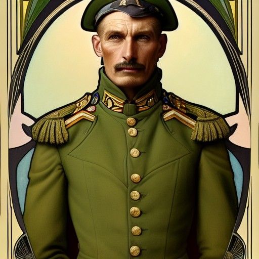 Detailed Portrait of a General in Art Nouveau Style