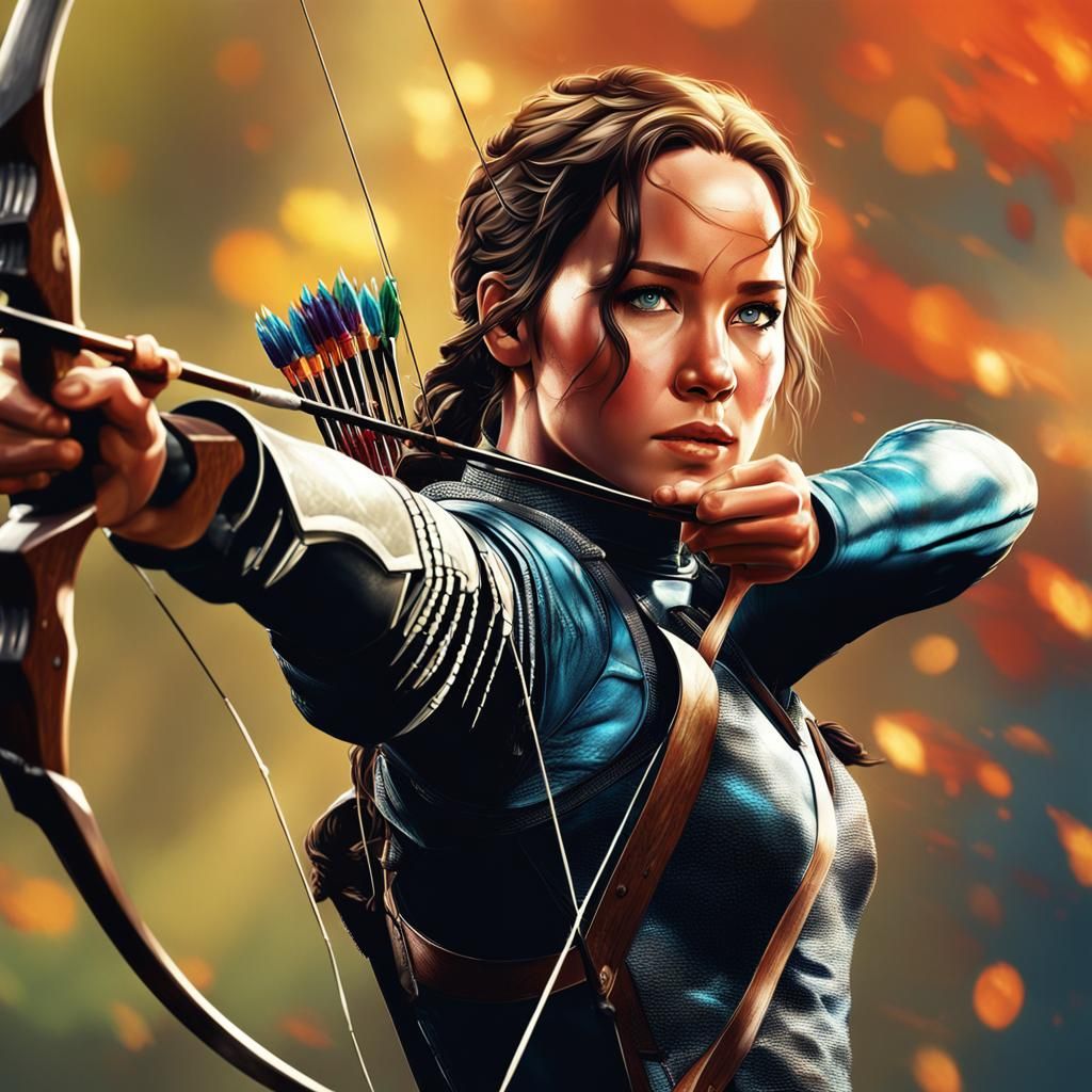 Hyperrealistic Katniss Everdeen Readying Her Bow