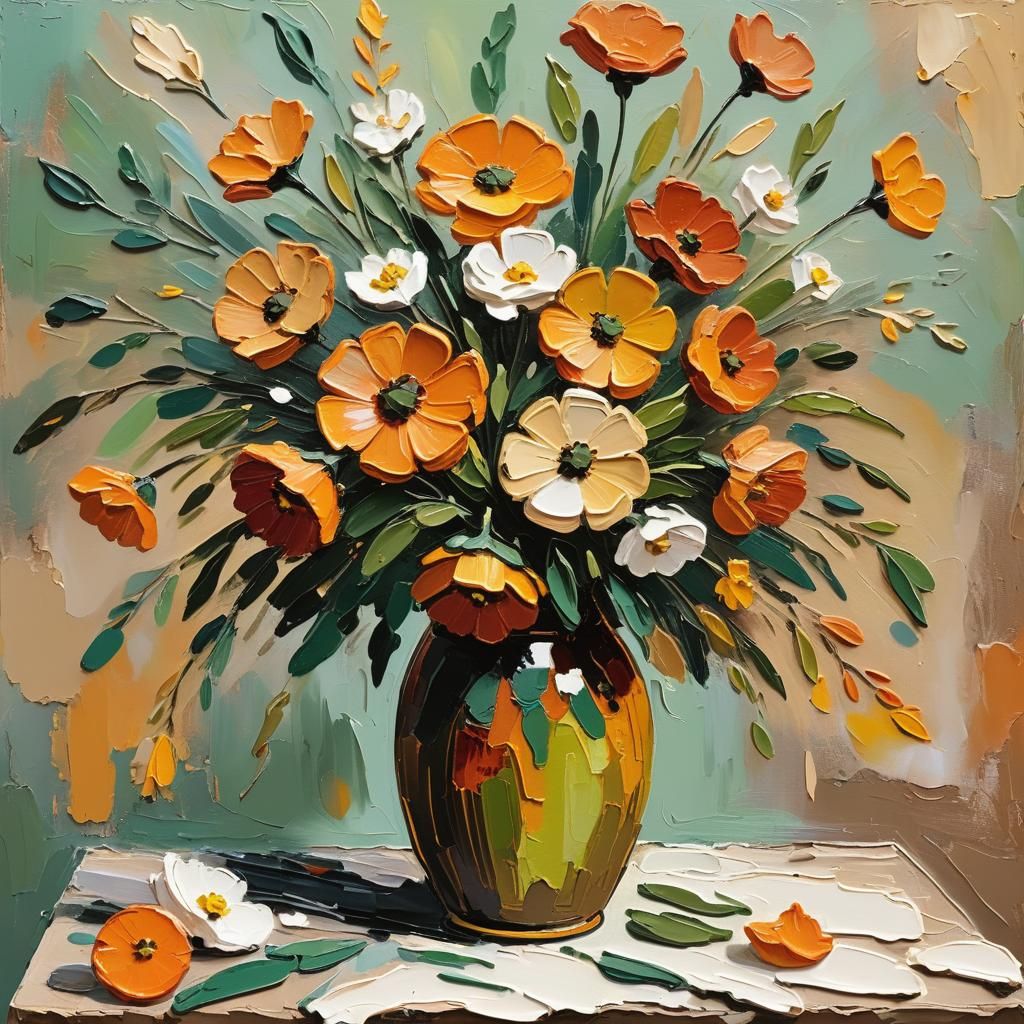 Vase of Flowers as Impasto Painting