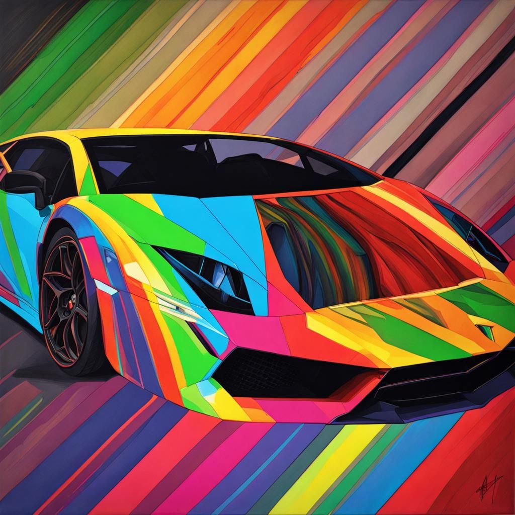 Rainbow Lamborghini in Abstract Art Style