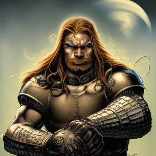 High Gothic Warrior with War-Axe in Golden Field